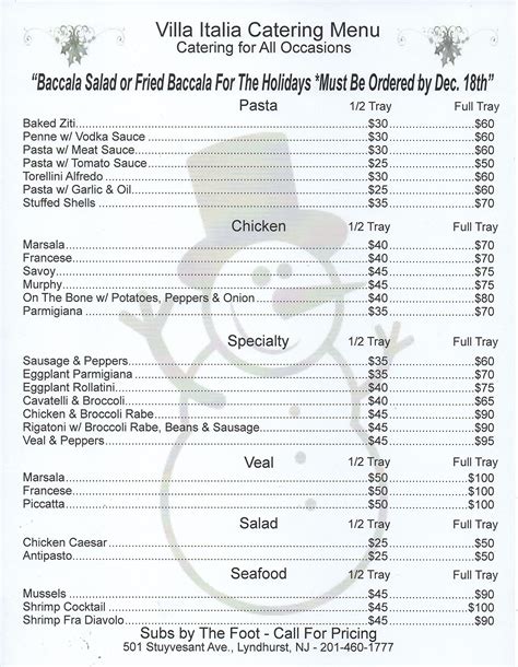 villa italia lyndhurst nj catering menu